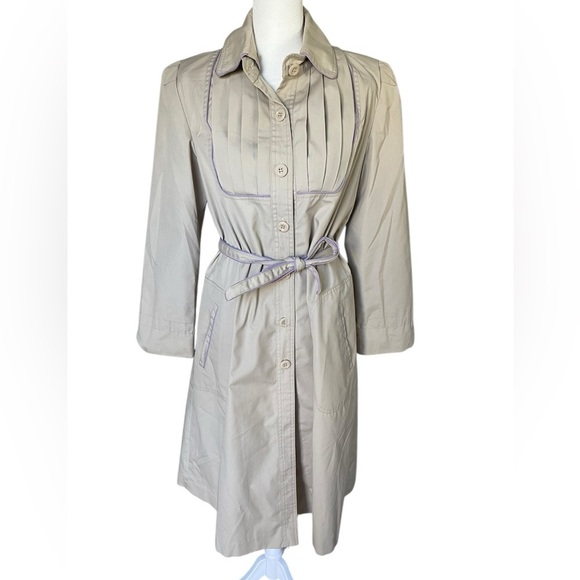 Vintage IZZI Small Pleat Tan and Purple Trench Coat - Size 11 - Picture 1 of 8